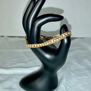 Bracelet Gold-Tone Rhinestone Double Rope Chain 7.25 Inch Vintage Fashion